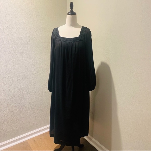 Hanae Mori Dresses & Skirts - HANAE MORI- Vintage 1970s Black Midi Dress 
Square Neck Sheer